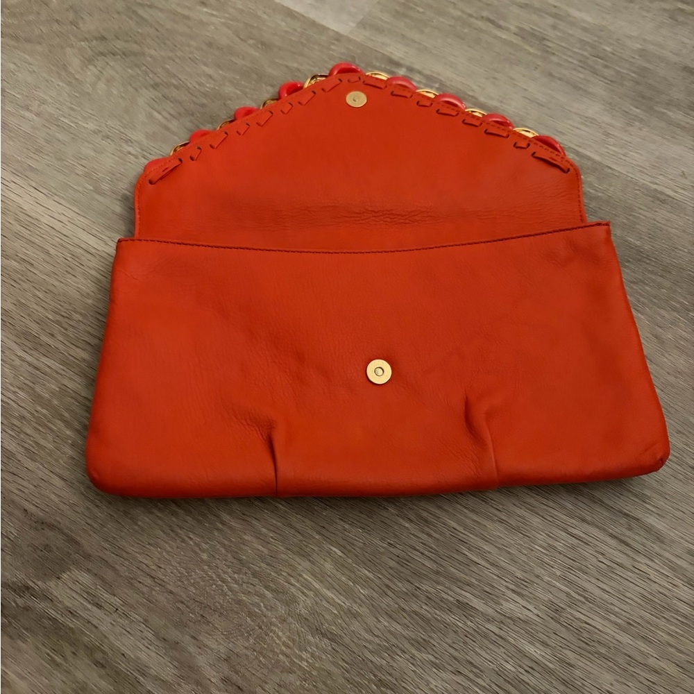 RARE! MICHAEL Michael Kors Orange Clutch with Gold Chain - Picture 8 of 10